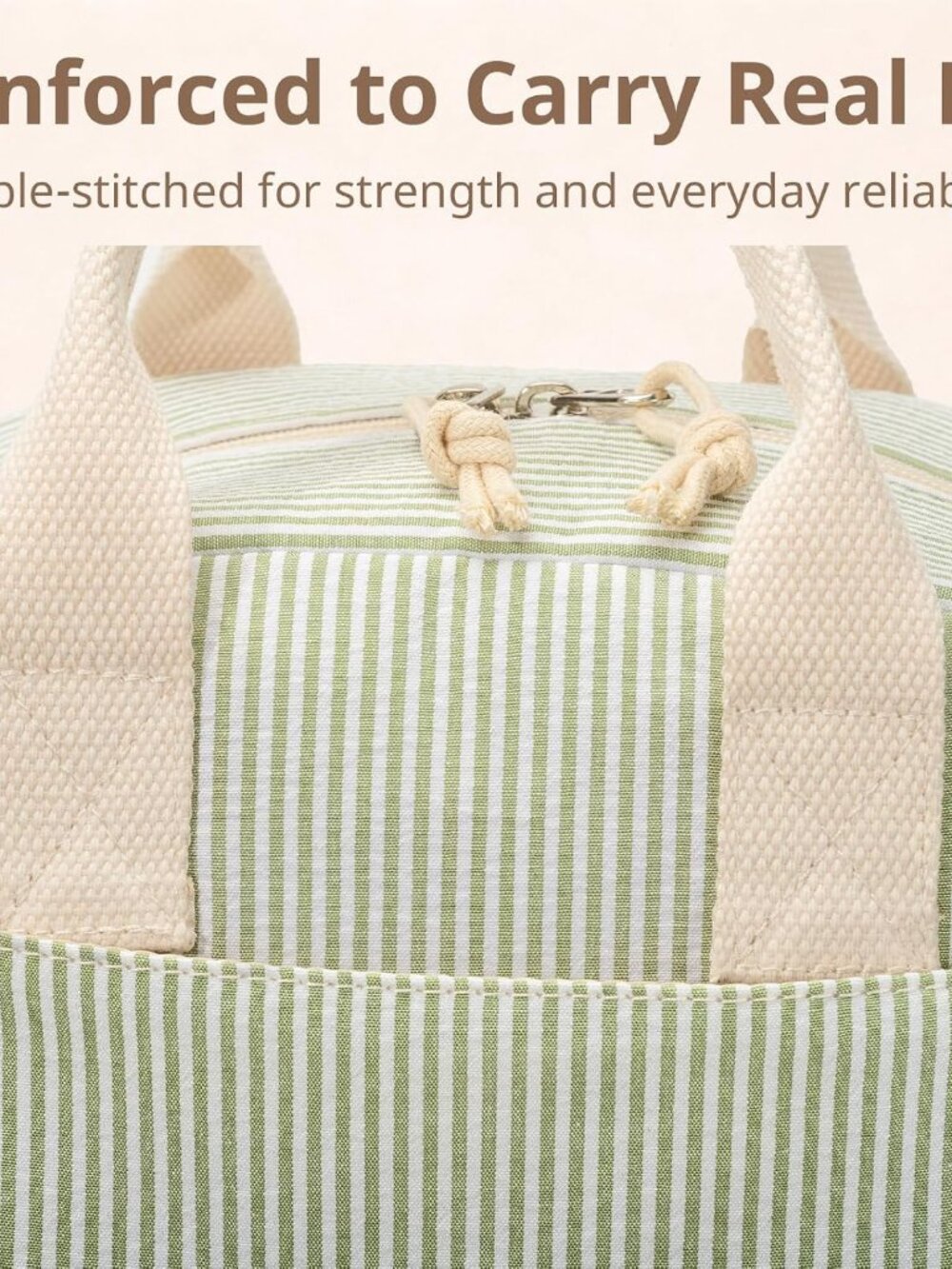 LOVELYWIND Lunch Box for Women,Insulated Lunch Bag,Green Stripe14-Can(9L) - Picture 7 of 9